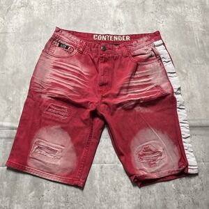 Contender Denim Red Shorts Men Size 38 Cotton 12" Inseam Y2K Streetwear Gorpcore